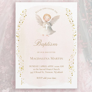 petit ange bébé fille Invitation de baptême