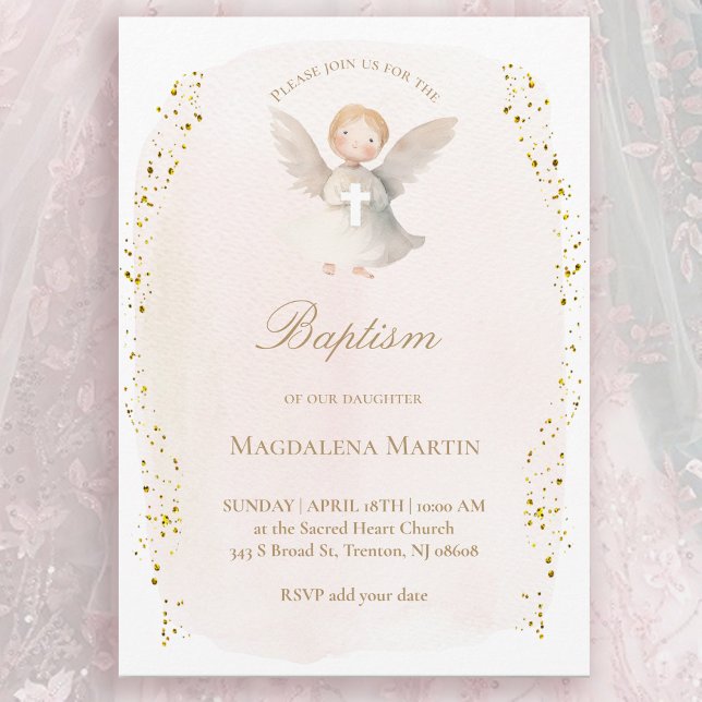 petit ange bébé fille | Invitation de baptême (Créateur téléchargé)