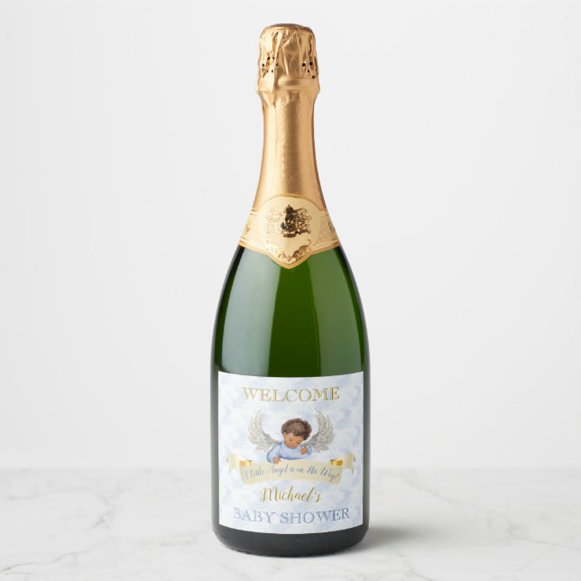 Petit ange étiquette de vin pétillant Blue Wings (Devant)