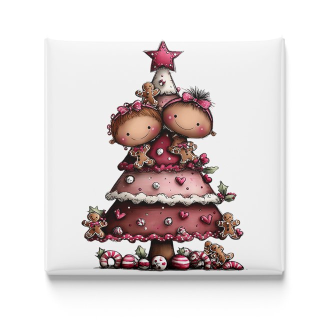 Petit Arbre de Noël Rose Magnet Fantaisie (Whimsical Little Girl Christmas Tree Magnet by PiggyPrint Sticker.)