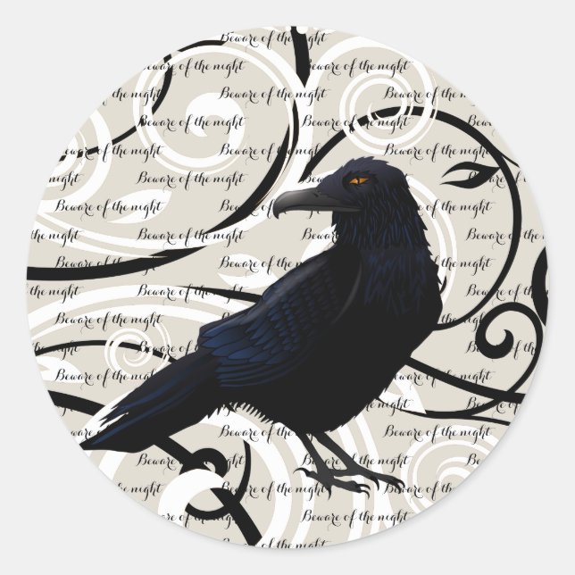 Petit autocollant rond - Corbeau d'Halloween (Devant)