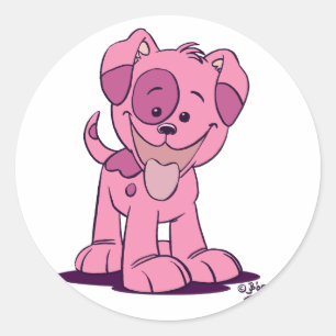 Petit autocollant rose de femmes de chiot
