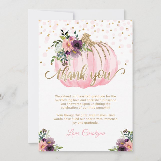 Petit Baby shower Citrouille Carte de remerciement (Devant)