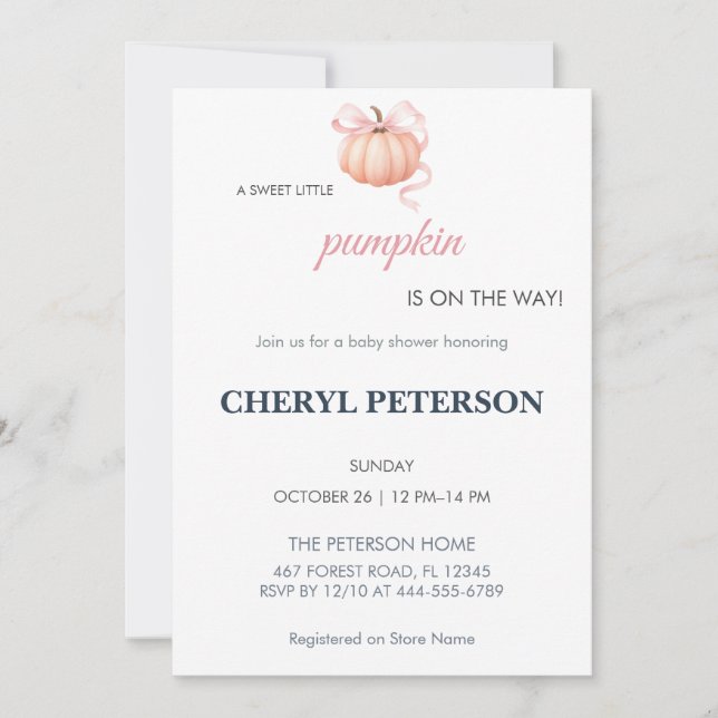 Petit Baby shower Citrouille  doux Invitation (Devant)
