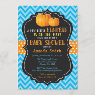 Petit Baby shower Citrouille Invitation Bleu Chevr