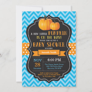 Petit Baby shower Citrouille Invitation Bleu Chevr