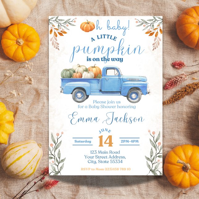 Petit Baby shower Citrouille Invitation Camion ble (Créateur téléchargé)