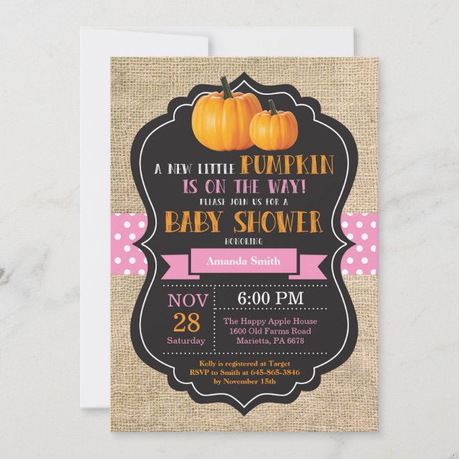 Petit Baby shower Citrouille Invitation Carte Burl (Devant)