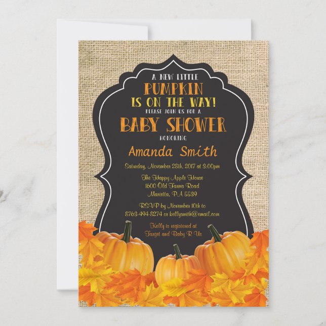 Petit Baby shower Citrouille Invitation Carte Burl (Devant)