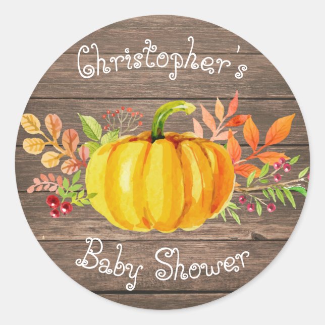Petit Baby shower Citrouille Sticker en bois rusti (Devant)