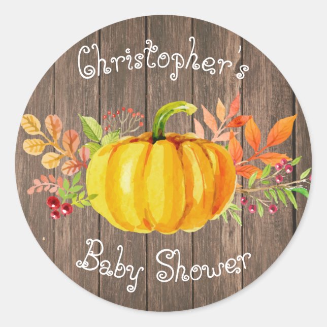 Petit Baby shower Citrouille Sticker en bois rusti (Devant)