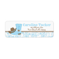 Petit Baby shower Cowboy Étiquette de adresse bleu