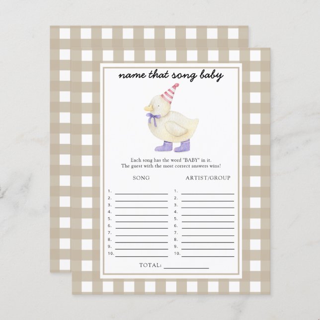 Petit baby shower de canard - Nom que Baby Song (Devant / Derrière)