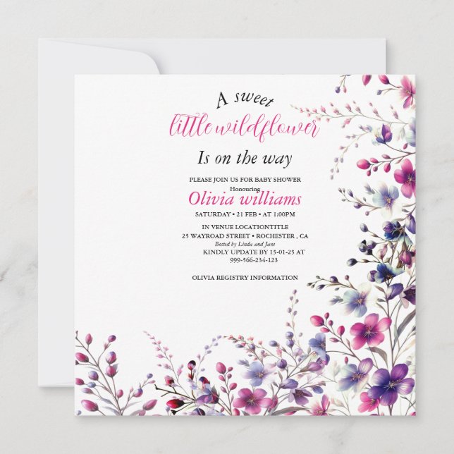 Petit baby shower rose fleur sauvage moderne (Devant)