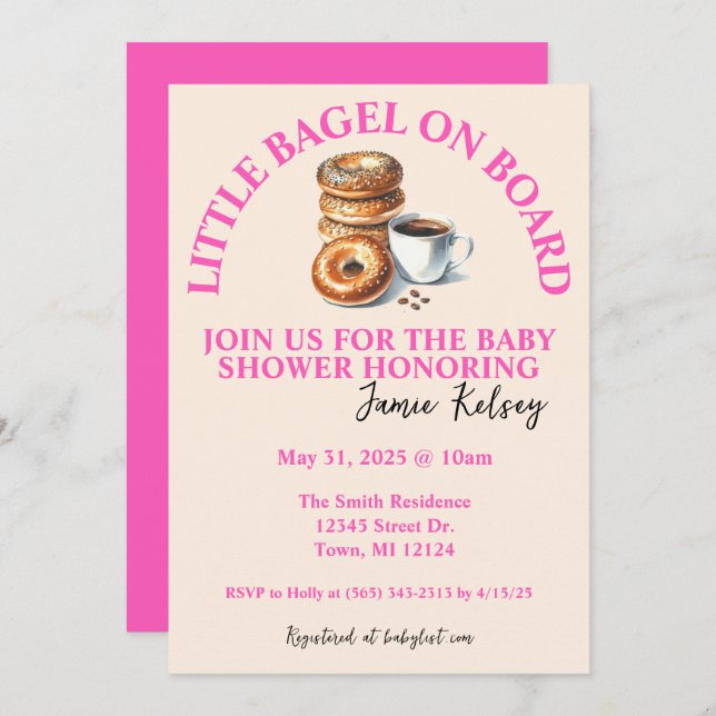 Petit bagel à bord Invitation Baby shower (Devant / Derrière)
