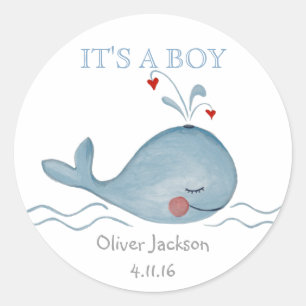 Petit bleu mignon baleine Nautique   Sticker rond