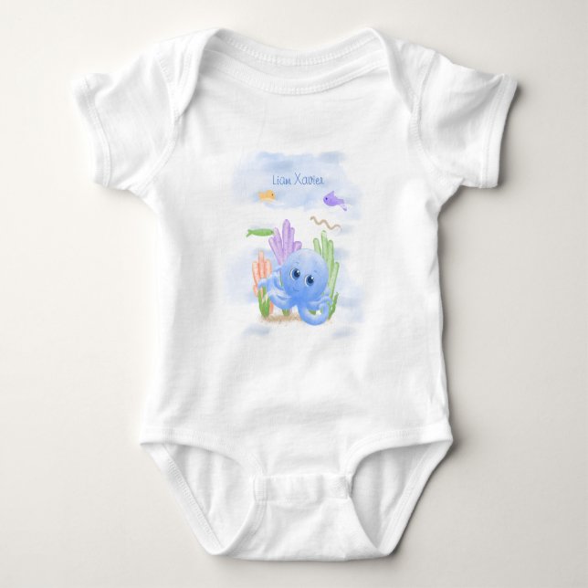 Petit body bébé poulpe bleu (Devant)