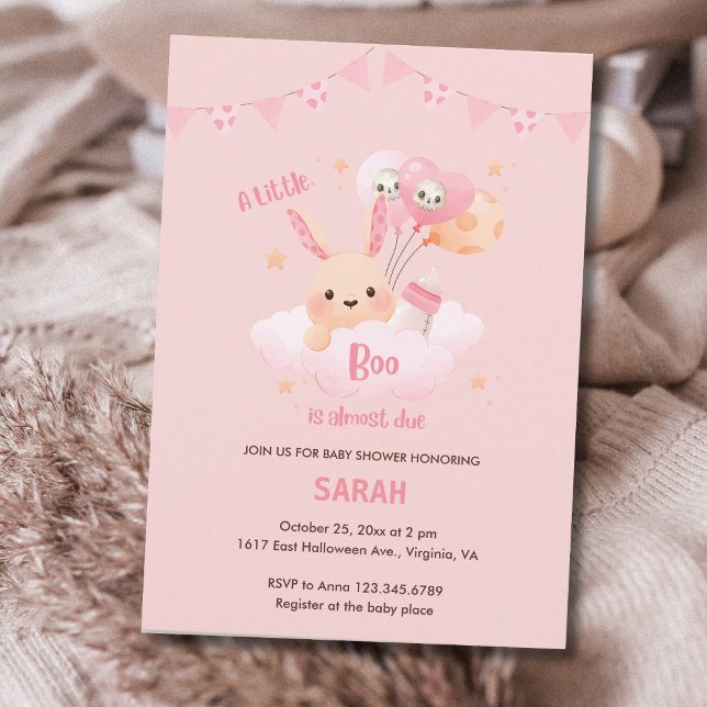 Petit Boo rose Halloween Baby Shower Invitations (Little Boo Pink Halloween Baby Shower Invitations)