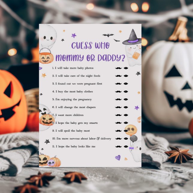 Petit Boo Violet Jeu de devinette Maman ou Papa (Baby is Brewing Baby Shower Guess who Mommy or Daddy Game)