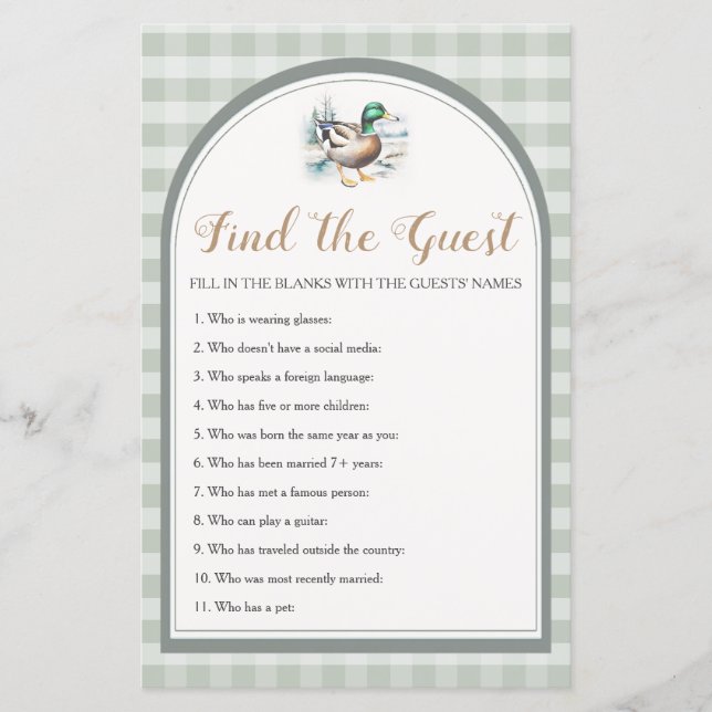 Petit Canard En vichy Baby shower Trouvez L'Invité (Devant)