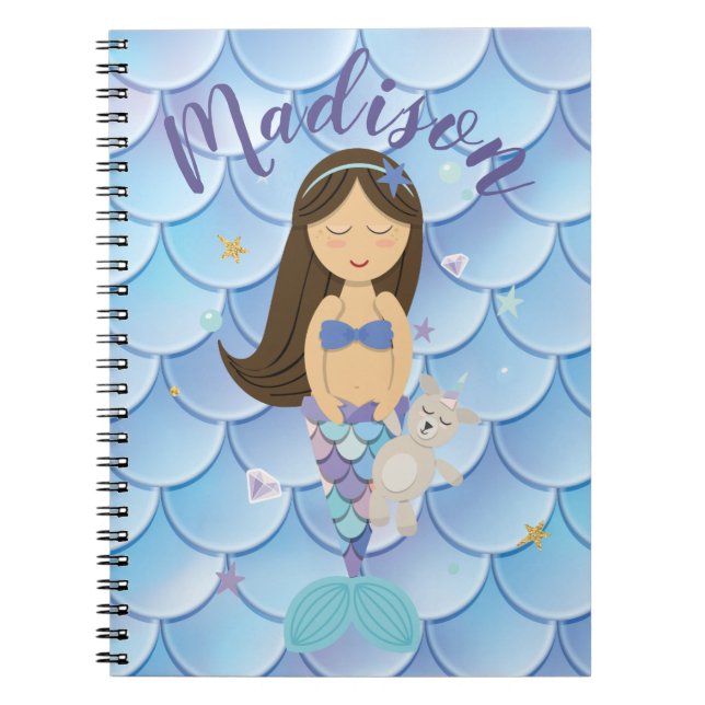 Petit carnet de sirène de brune faite sur commande (Devant)