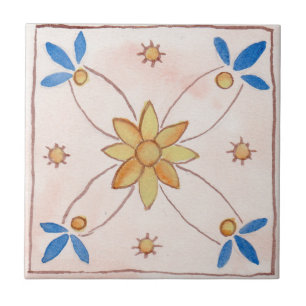 Petit carreau de céramique de style sicilien “Rose