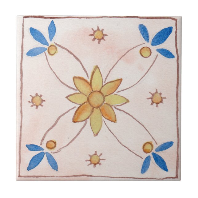 Petit carreau de céramique de style sicilien “Rose (Devant)