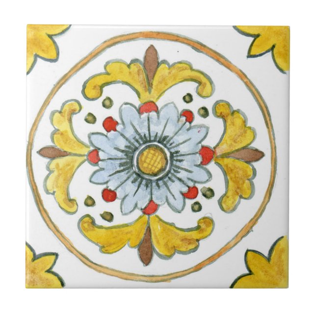 Petit carreau de céramique inspiré de la Sicile “N (Devant)