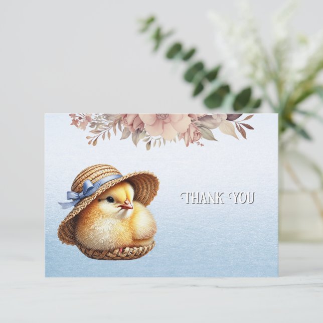 Petit Carte de remerciements de ruban bleu chick (Debout devant)