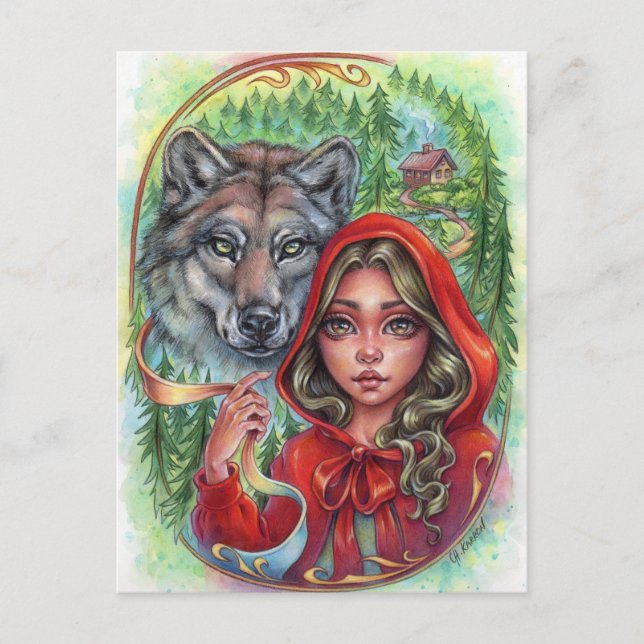 Petit Chaperon Rouge Carte Postale Conte de Fées L (Devant)