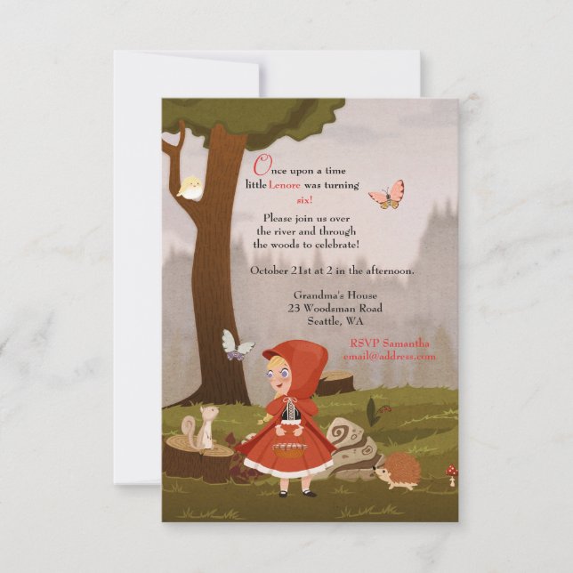 Petit chaperon rouge Invitation de fête d'annivers (Devant)