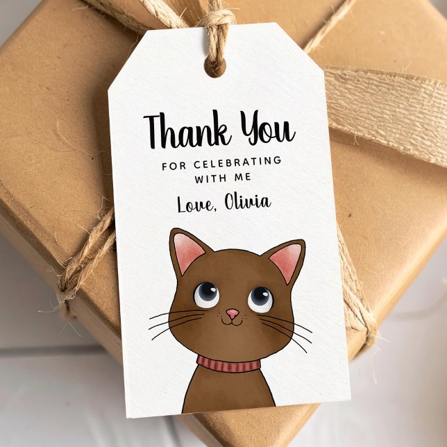 Petit chat brun merci Étiquette de cadeau (Créateur téléchargé)