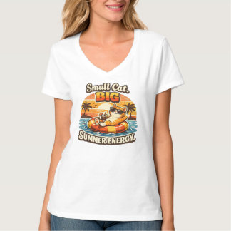 Petit Chat Grande Énergie Estivale T-Shirt Rétro P