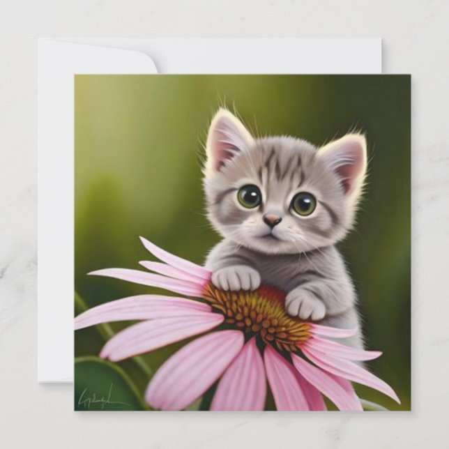 Petit chat gris floral mignon (Devant)