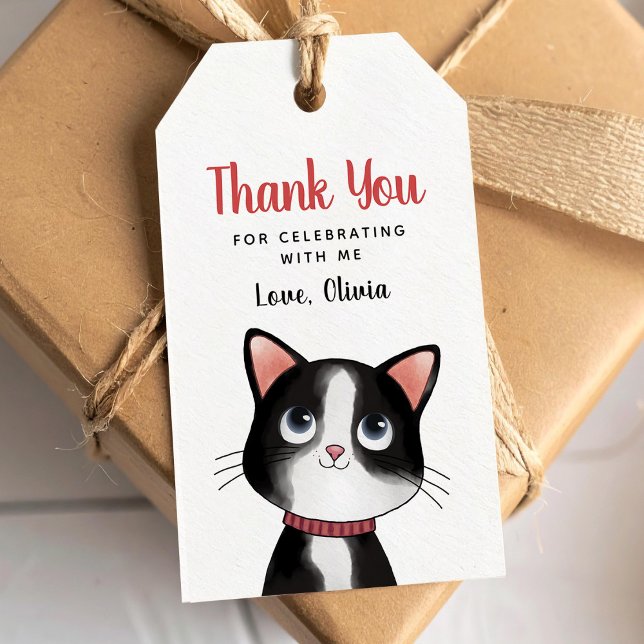 Petit chat noir et blanc étiquette de remerciement (Créateur téléchargé)