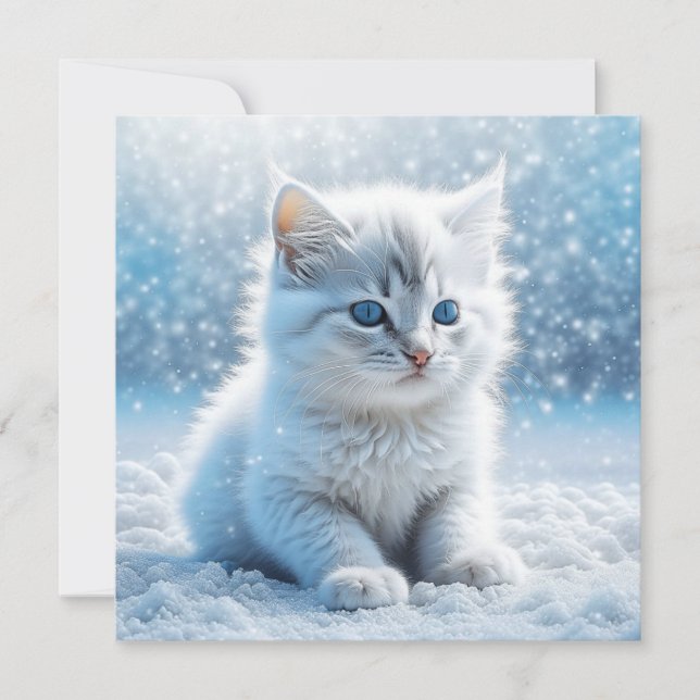 Petit chaton blanc Noël dans la neige (Devant)
