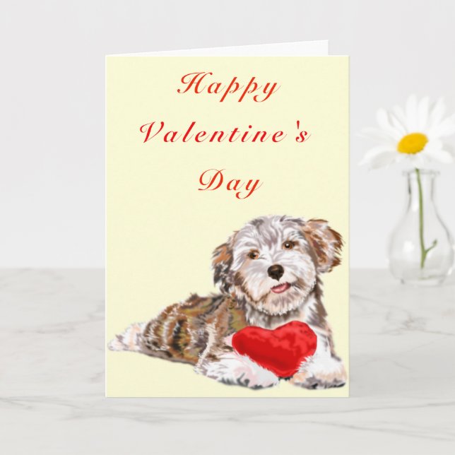 Petit chien avec cadeau de coeur Carte Saint Valen (Petite plante)