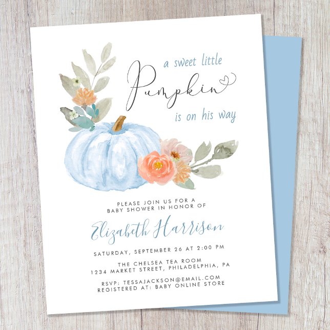 Petit Citrouille Aquarelle bébé garçon douche Invi (Celebrate the upcoming arrival of your sweet little autumn baby with a pumpkin-themed baby shower)