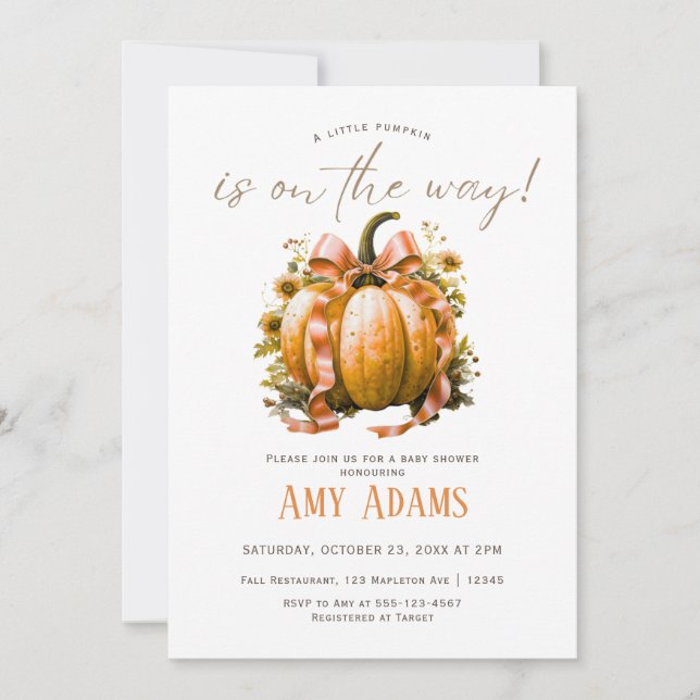 Petit Citrouille avec Ribbon Babyshower Invitation (Devant)