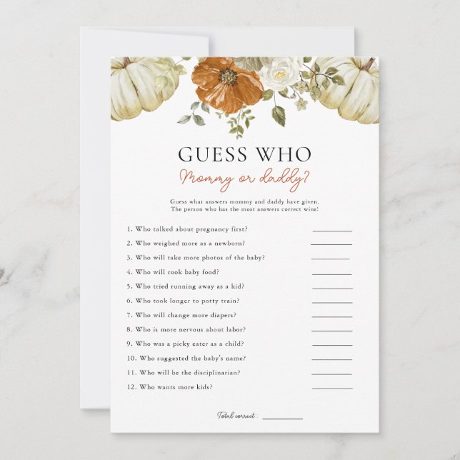 Petit Citrouille Devinez Qui Baby shower Carte De  (Devant)