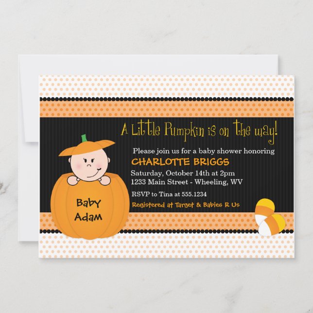 Petit Citrouille Halloween Baby Shower Invitations (Devant)