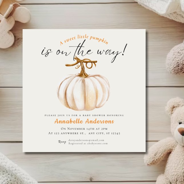 Petit Citrouille invitation de baby shower aquarel (Little Pumpkin watercolor Neutral Baby shower Invitation)