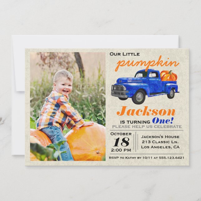 Petit Citrouille Vintage Car Boy Invitation Annive (Devant)