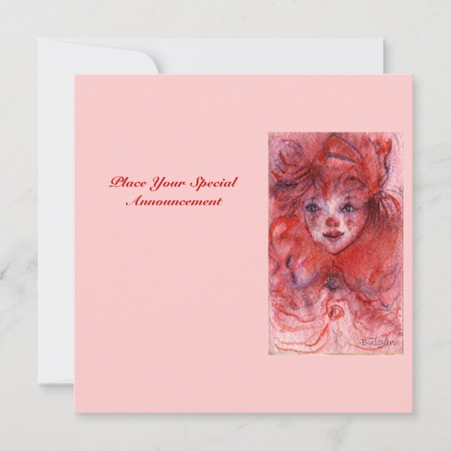 Petit Clown Rouge Invitation d'anniversaire rose (Devant)