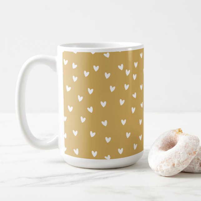 Petit coeur ocre classique tasse de thé café (Avec donut)