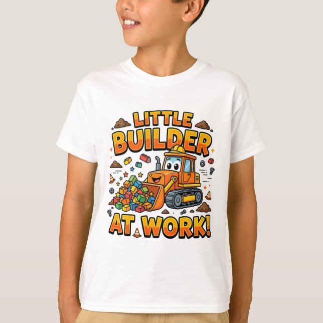 Petit Constructeur au Travail T-Shirt Bulldozer Mi (Devant)