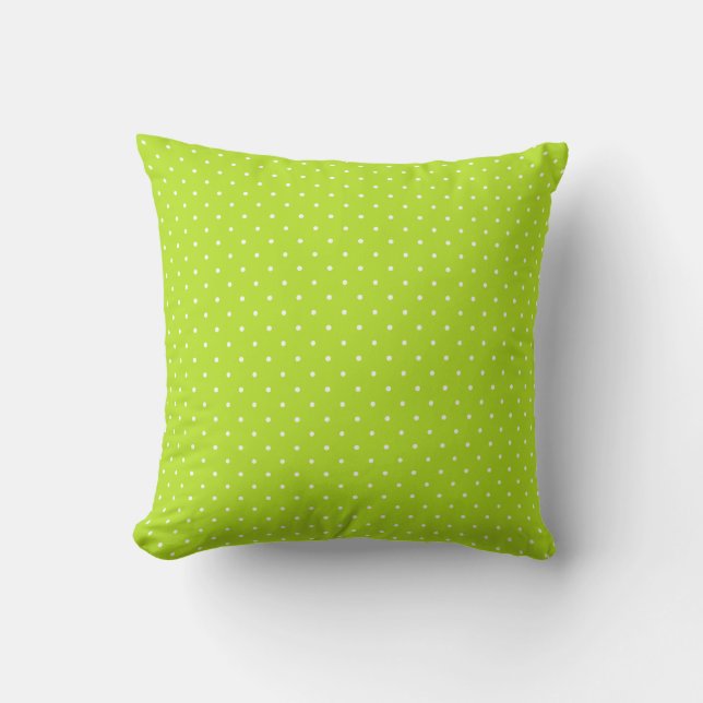 Petit coussin jeté vert citron et blanc à pois (Recto)