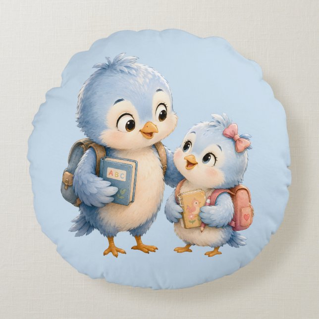 Petit Coussin Rond de Jet avec Frères et Soeurs d' (Devant)