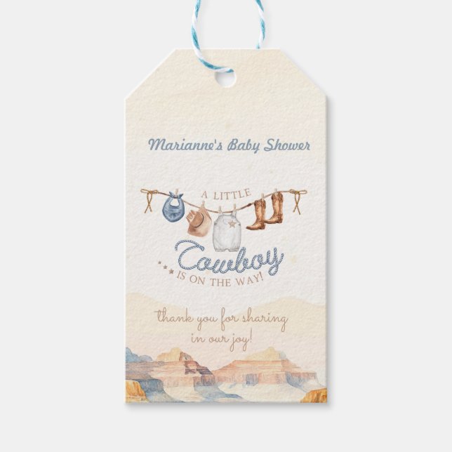 Petit Cowboy Étiquette de Cadeau pour Baby Shower (Devant)