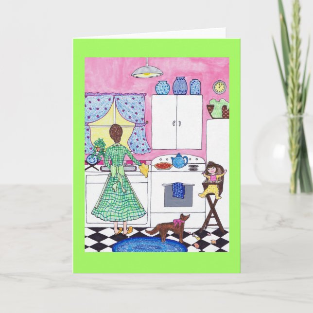 Petit déjeuner, mère, bébé, carte de voeux de (Devant)